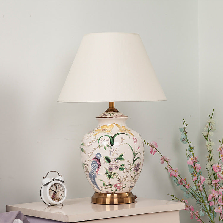 Lampe de table à 1 lumière en tissu céramique en cuivre avec tambour chinois traditionnel pour salon 