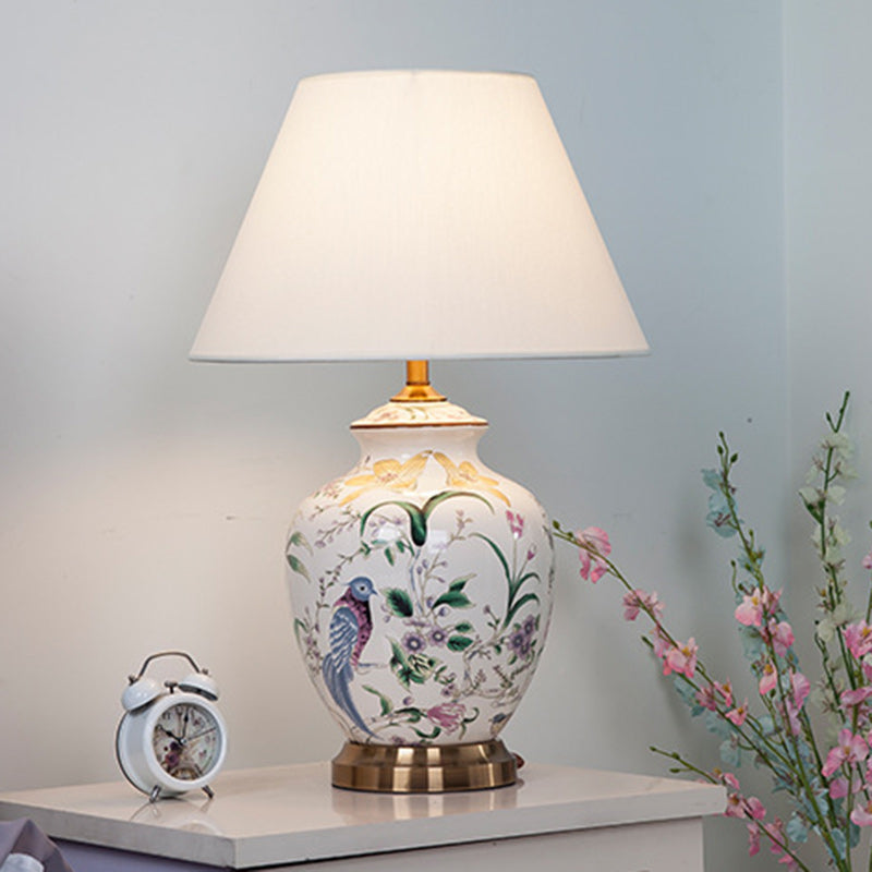 Lampe de table à 1 lumière en tissu céramique en cuivre avec tambour chinois traditionnel pour salon 