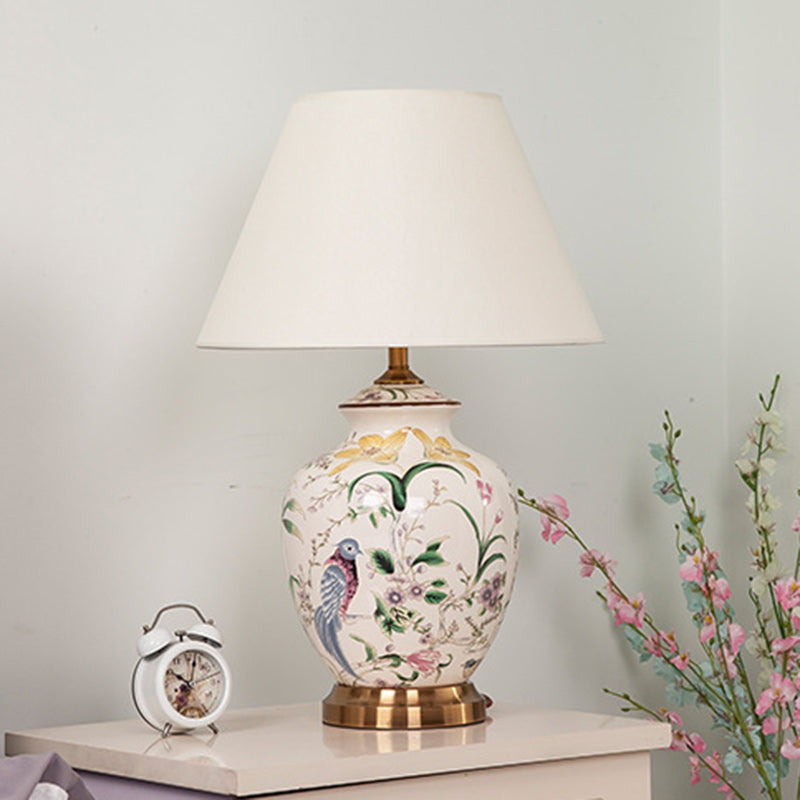 Lampe de table à 1 lumière en tissu céramique en cuivre avec tambour chinois traditionnel pour salon 