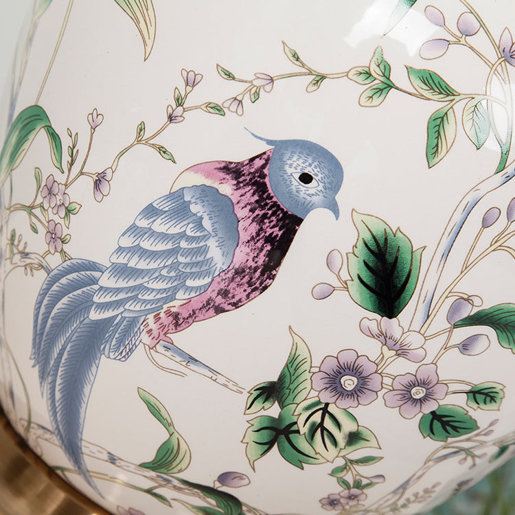 Lampe de table à 1 lumière en tissu céramique en cuivre avec tambour chinois traditionnel pour salon 
