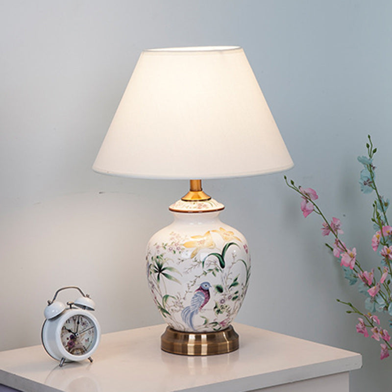 Lampe de table à 1 lumière en tissu céramique en cuivre avec tambour chinois traditionnel pour salon 