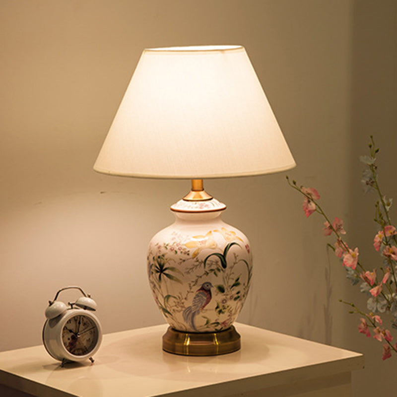 Lampe de table à 1 lumière en tissu céramique en cuivre avec tambour chinois traditionnel pour salon 