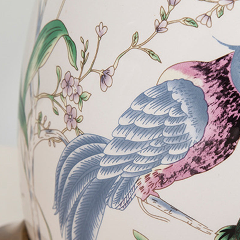 Lampe de table à 1 lumière en tissu céramique en cuivre avec tambour chinois traditionnel pour salon 