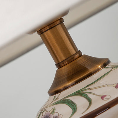 Lampe de table à 1 lumière en tissu céramique en cuivre avec tambour chinois traditionnel pour salon 