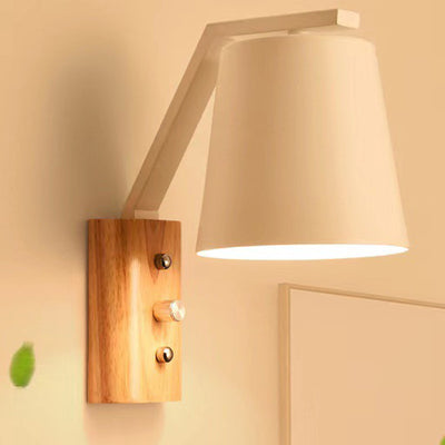 Moderne minimalistische Trommel Holz Glas 1-Licht Wandleuchte für Wohnzimmer 
