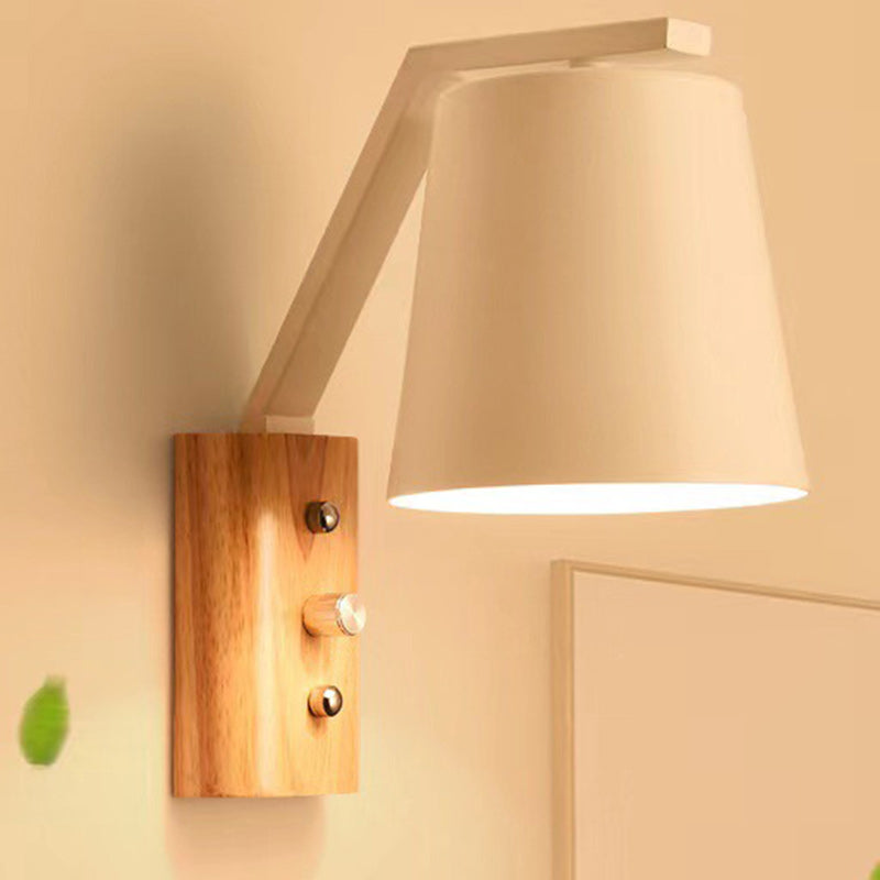 Moderne minimalistische Trommel Holz Glas 1-Licht Wandleuchte für Wohnzimmer 