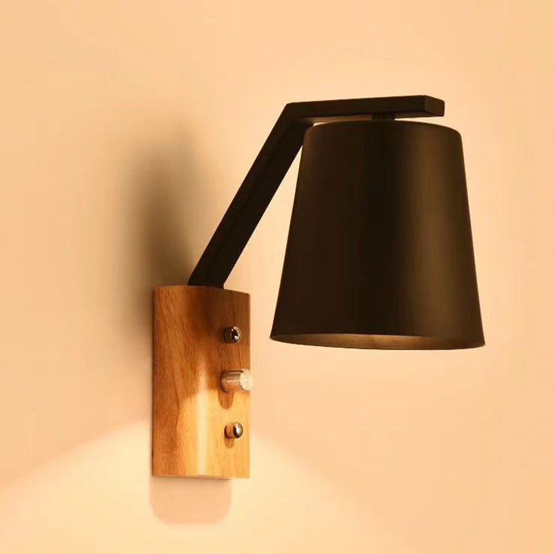 Moderne minimalistische Trommel Holz Glas 1-Licht Wandleuchte für Wohnzimmer 