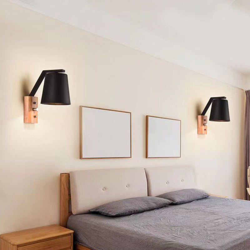 Moderne minimalistische Trommel Holz Glas 1-Licht Wandleuchte für Wohnzimmer 