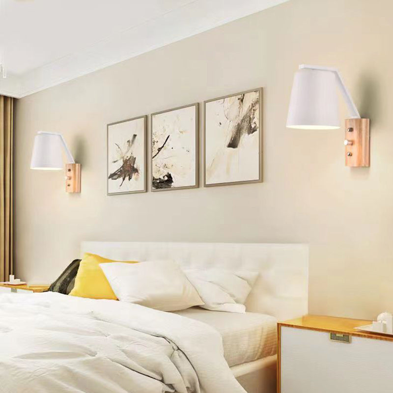 Moderne minimalistische Trommel Holz Glas 1-Licht Wandleuchte für Wohnzimmer 