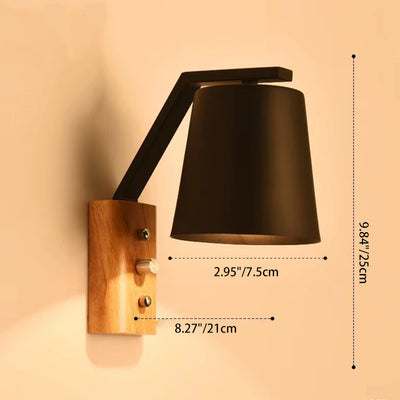Moderne minimalistische Trommel Holz Glas 1-Licht Wandleuchte für Wohnzimmer 