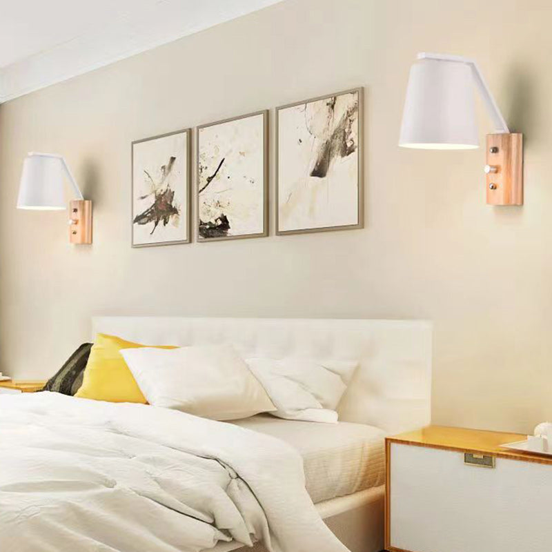 Moderne minimalistische Trommel Holz Glas 1-Licht Wandleuchte für Wohnzimmer 