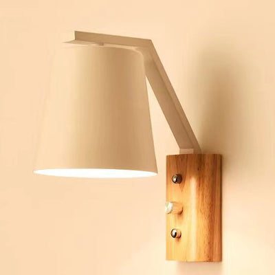 Moderne minimalistische Trommel Holz Glas 1-Licht Wandleuchte für Wohnzimmer 