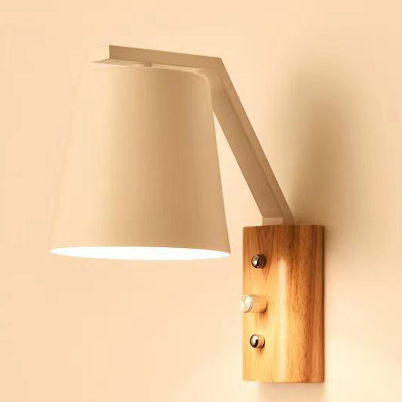 Moderne minimalistische Trommel Holz Glas 1-Licht Wandleuchte für Wohnzimmer 