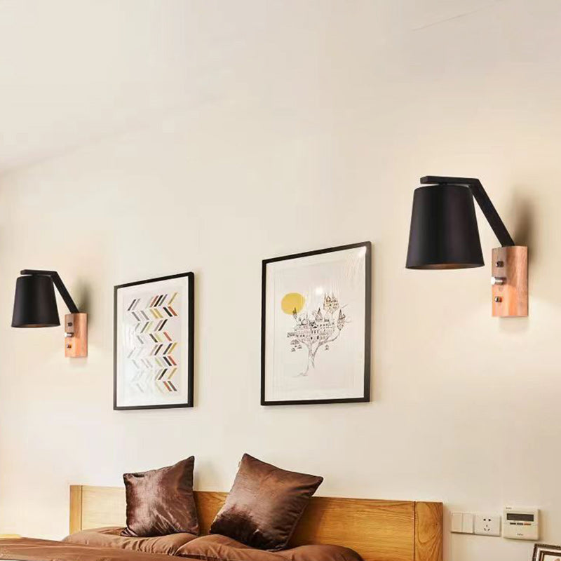 Moderne minimalistische Trommel Holz Glas 1-Licht Wandleuchte für Wohnzimmer 