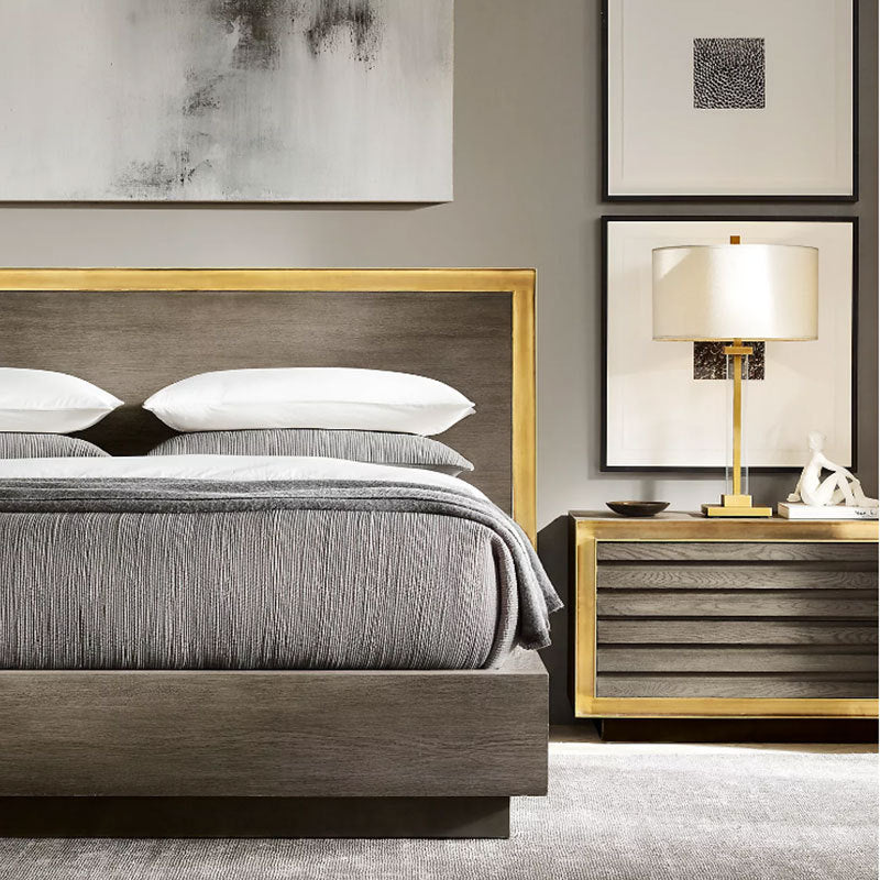 Lampe de table moderne de luxe en cuivre avec abat-jour en tissu à 1 lumière pour salon 