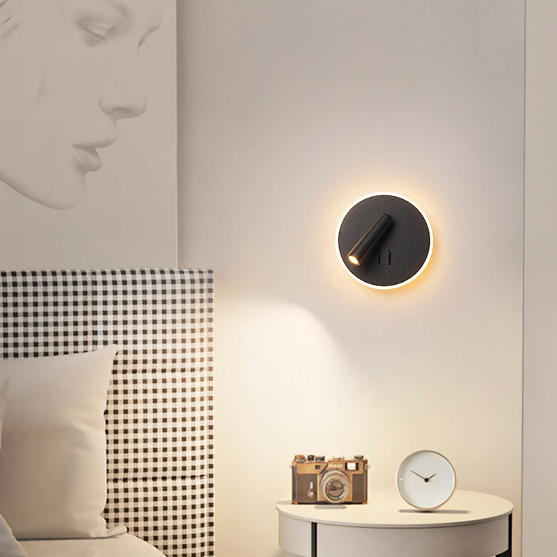Lámpara Aplique de Pared LED Redonda de Hierro y PVC Minimalista Moderna para Sala de Estar 