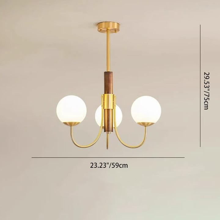 Traditional Vintage Globe Copper Wood Glass 3/6-Light Chandelier For Living Room