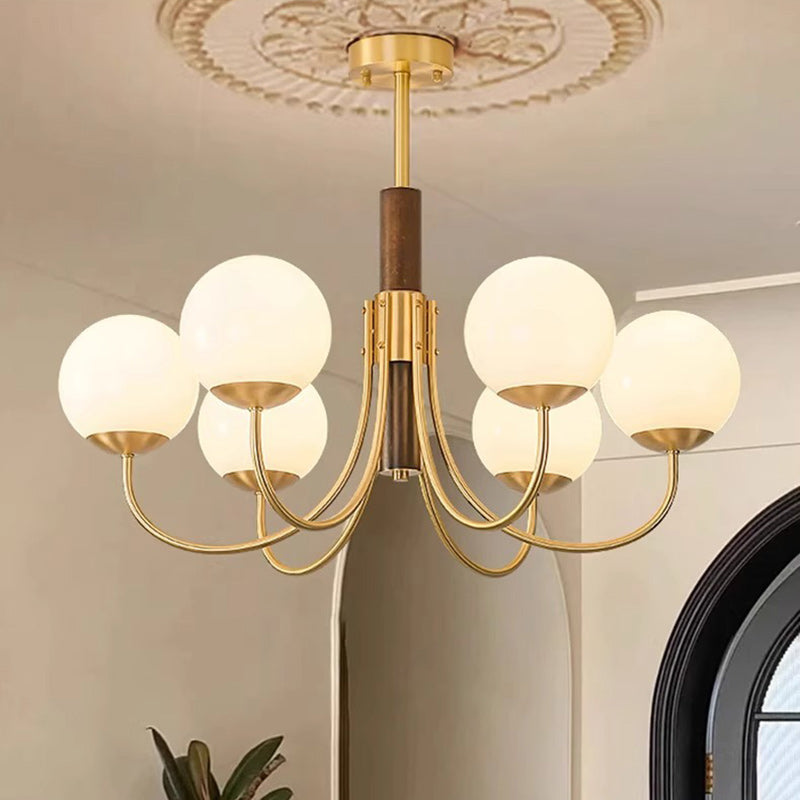 Traditional Vintage Globe Copper Wood Glass 3/6-Light Chandelier For Living Room