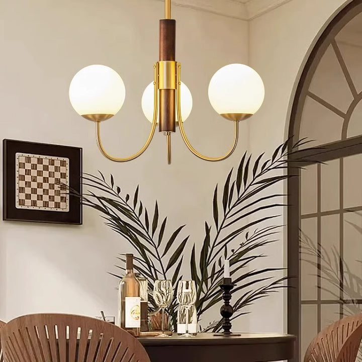 Traditional Vintage Globe Copper Wood Glass 3/6-Light Chandelier For Living Room