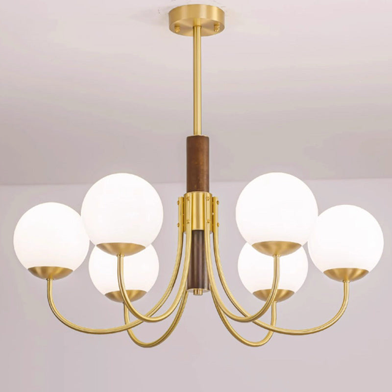 Traditional Vintage Globe Copper Wood Glass 3/6-Light Chandelier For Living Room