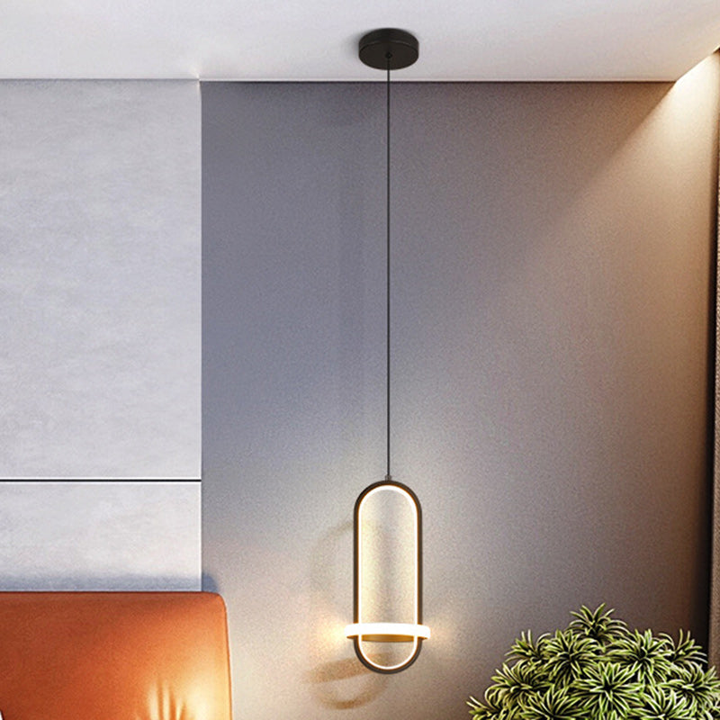Zeitgenössische nordische ovale Aluminium-Eisen-Silikon-LED-Pendelleuchte für das Wohnzimmer 
