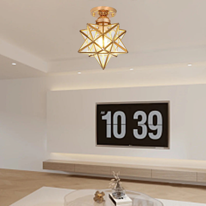 Zeitgenössische kreative Star Iron Kunststoff 1-Licht Semi-Flush Mount Deckenleuchte für Wohnzimmer 