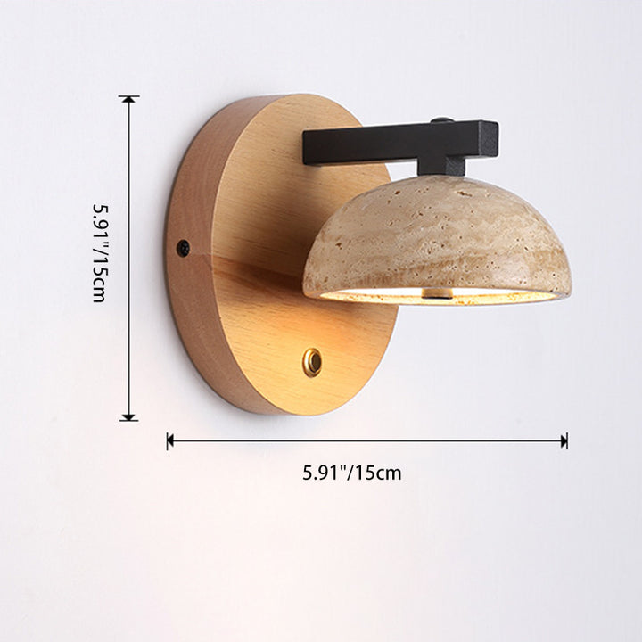 Applique murale LED en dôme traditionnel japonais en fer, bois et pierre pour salon 