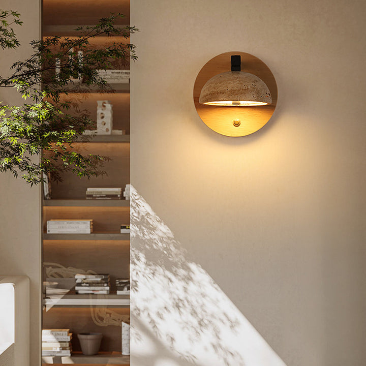 Applique murale LED en dôme traditionnel japonais en fer, bois et pierre pour salon 