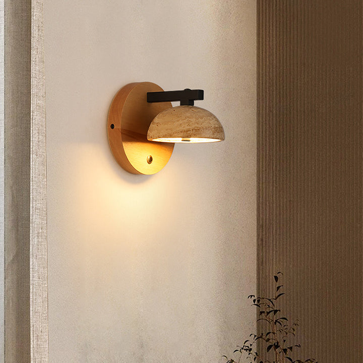 Applique murale LED en dôme traditionnel japonais en fer, bois et pierre pour salon 
