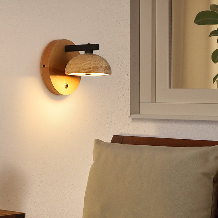 Applique murale LED en dôme traditionnel japonais en fer, bois et pierre pour salon 