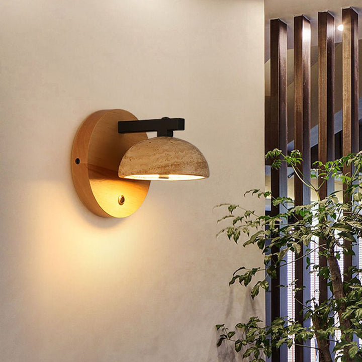 Applique murale LED en dôme traditionnel japonais en fer, bois et pierre pour salon 