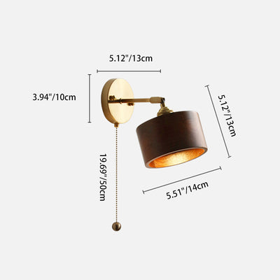 Traditional Japanese Cylinder Copper Wood 1-Light Wall Sconce Lamp For Living Room