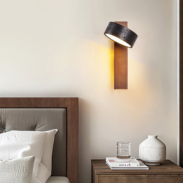 Traditionelle französische Zylinder-Holz-Stein-LED-Wandleuchte für das Wohnzimmer 