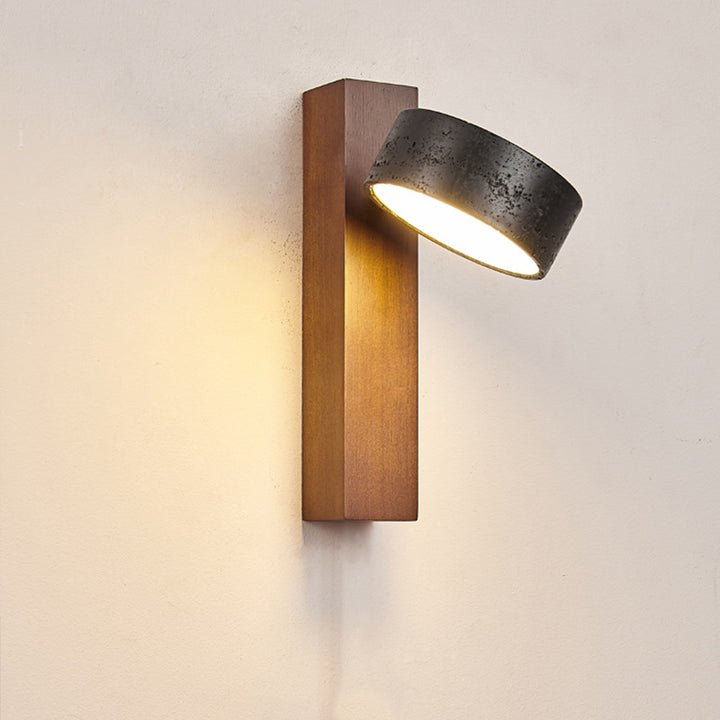 Traditional French Cylinder Wood Stone LED Wall Sconce Lamp For Living Room