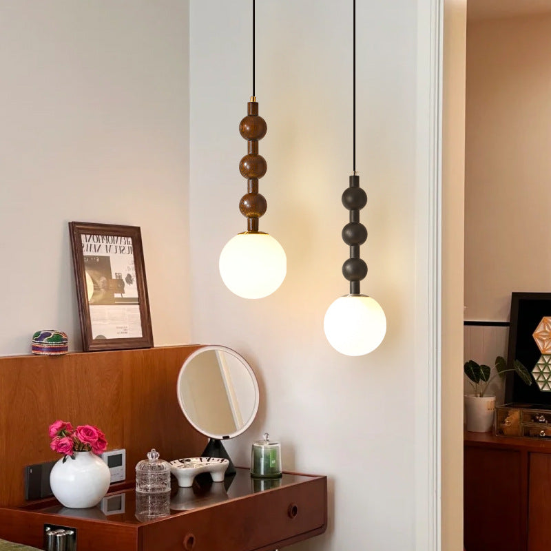 Traditional French Globe Iron Wood Glass 1-Light Pendant Light For Liv ...
