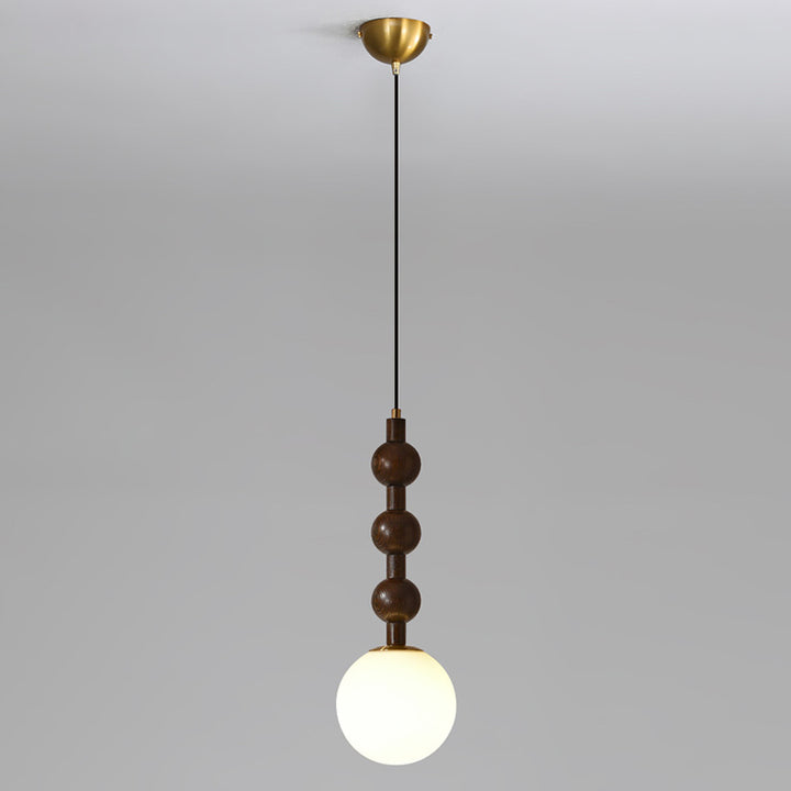 Traditional French Globe Iron Wood Glass 1-Light Pendant Light For Living Room