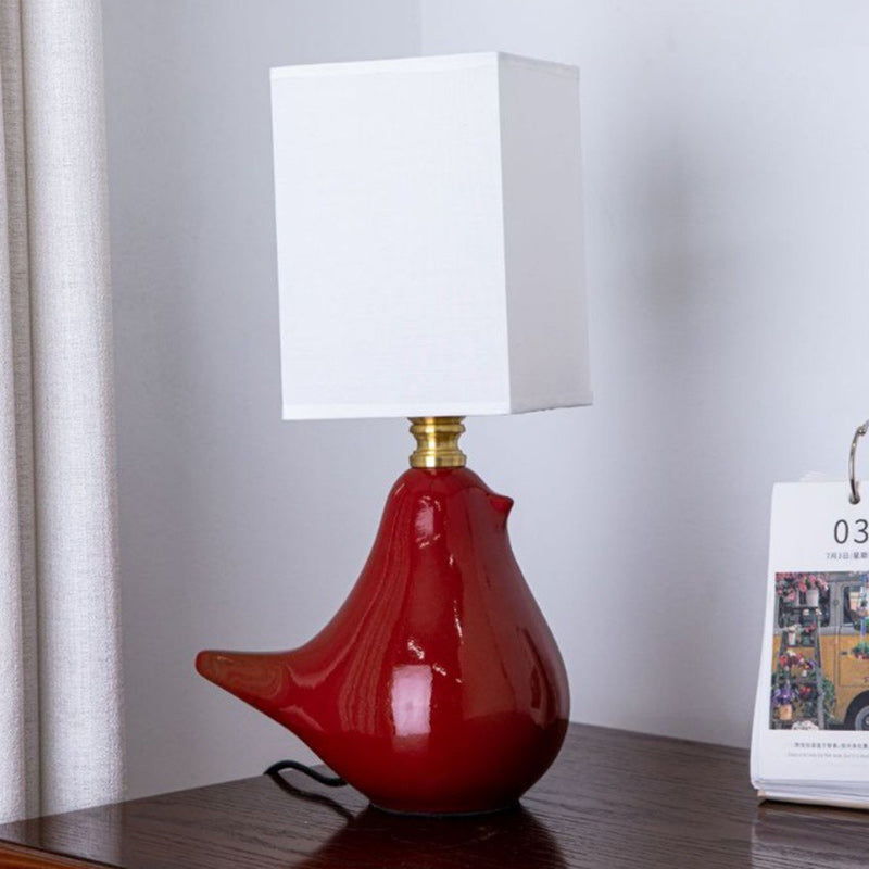 Contemporary Creative Bird Ceramic Fabric 1-Light Table Lamp For Living Room