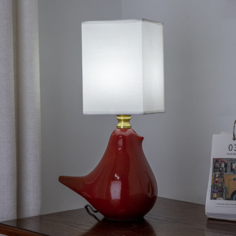 Contemporary Creative Bird Ceramic Fabric 1-Light Table Lamp For Living Room