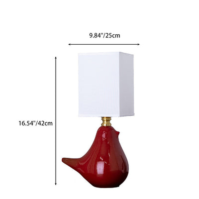 Contemporary Creative Bird Ceramic Fabric 1-Light Table Lamp For Living Room