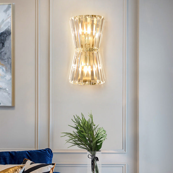 Contemporary Luxury Cylinder Stainless Steel Crystal 2-Light Wall Sconce Lamp For Living Room