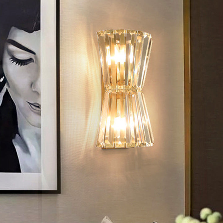 Contemporary Luxury Cylinder Stainless Steel Crystal 2-Light Wall Sconce Lamp For Living Room