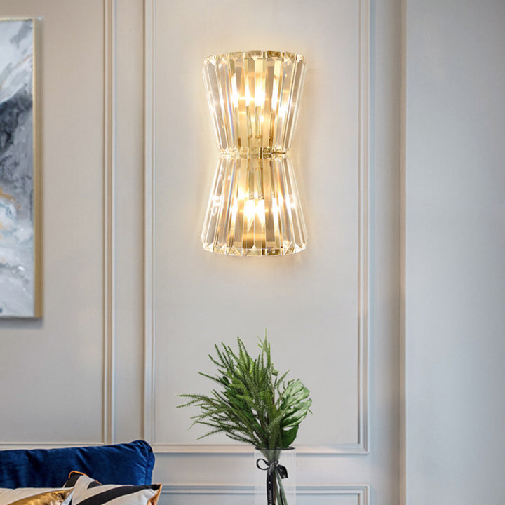Contemporary Luxury Cylinder Stainless Steel Crystal 2-Light Wall Sconce Lamp For Living Room