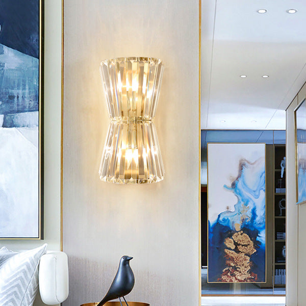 Contemporary Luxury Cylinder Stainless Steel Crystal 2-Light Wall Sconce Lamp For Living Room