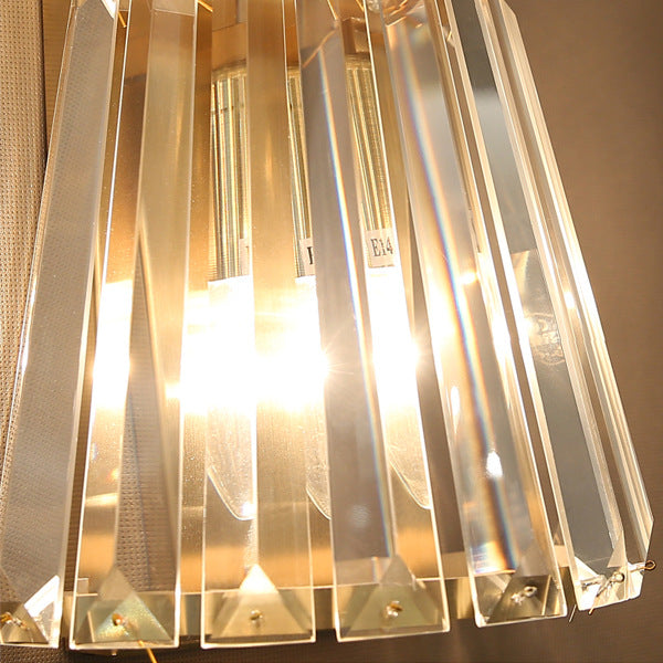 Contemporary Luxury Cylinder Stainless Steel Crystal 2-Light Wall Sconce Lamp For Living Room