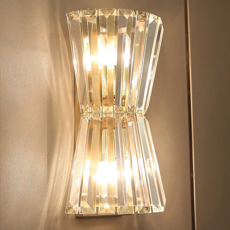 Contemporary Luxury Cylinder Stainless Steel Crystal 2-Light Wall Sconce Lamp For Living Room