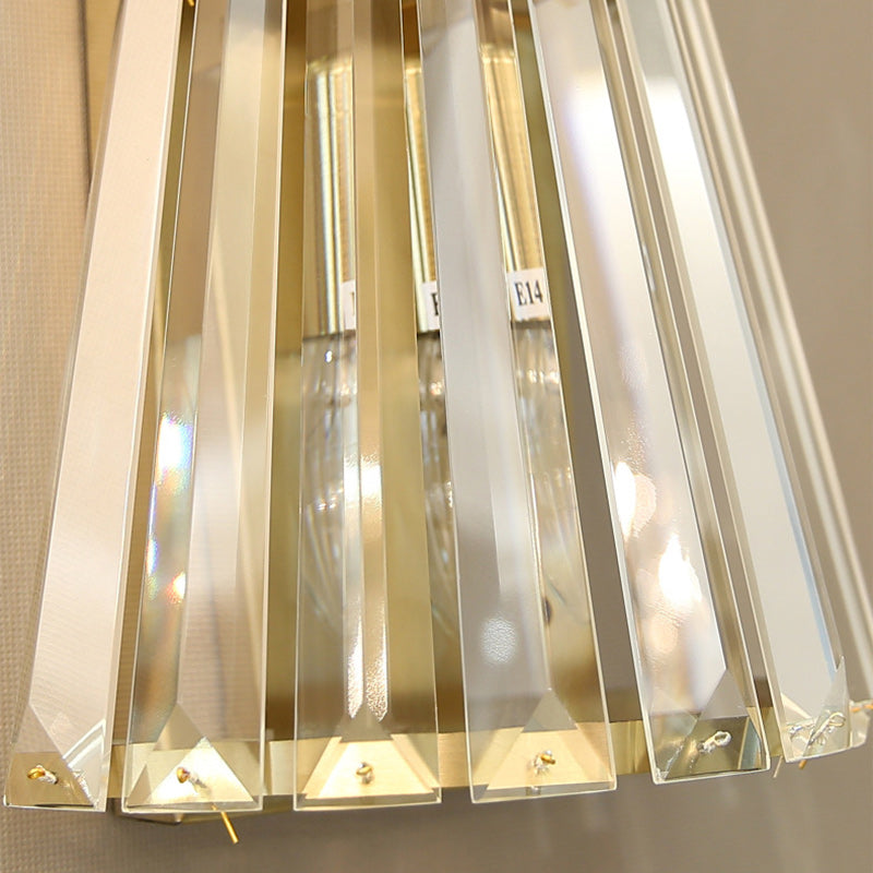 Contemporary Luxury Cylinder Stainless Steel Crystal 2-Light Wall Sconce Lamp For Living Room