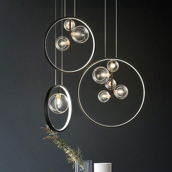 Contemporary Nordic Round Iron Glass 1/3/5-Light Pendant Light For Living Room