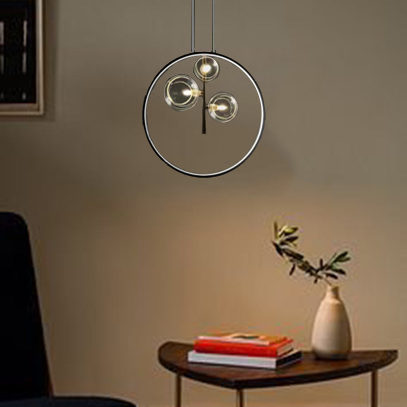Contemporary Nordic Round Iron Glass 1/3/5-Light Pendant Light For Living Room