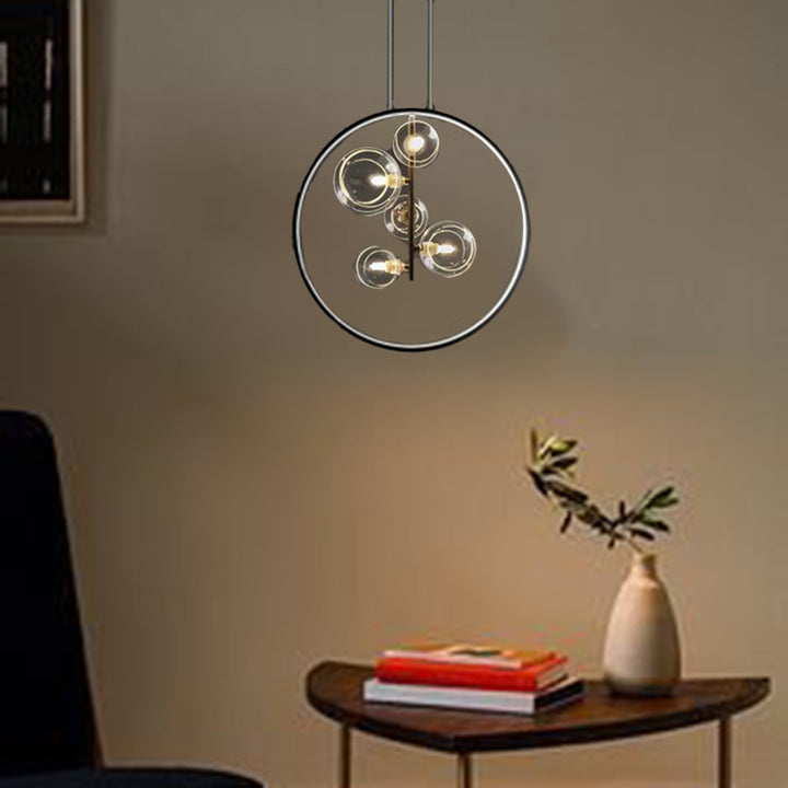 Contemporary Nordic Round Iron Glass 1/3/5-Light Pendant Light For Living Room