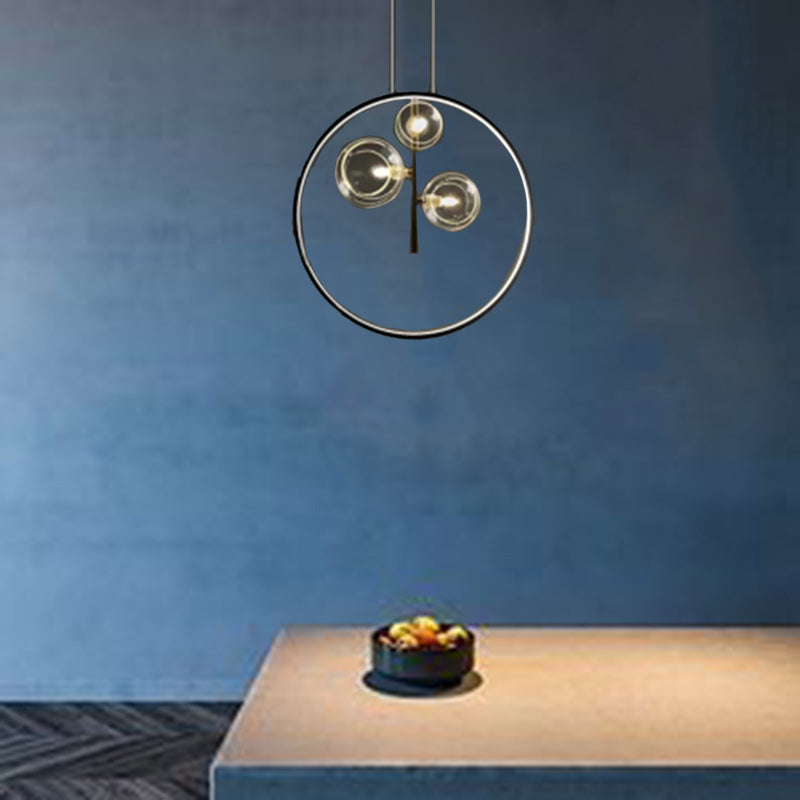 Contemporary Nordic Round Iron Glass 1/3/5-Light Pendant Light For Living Room